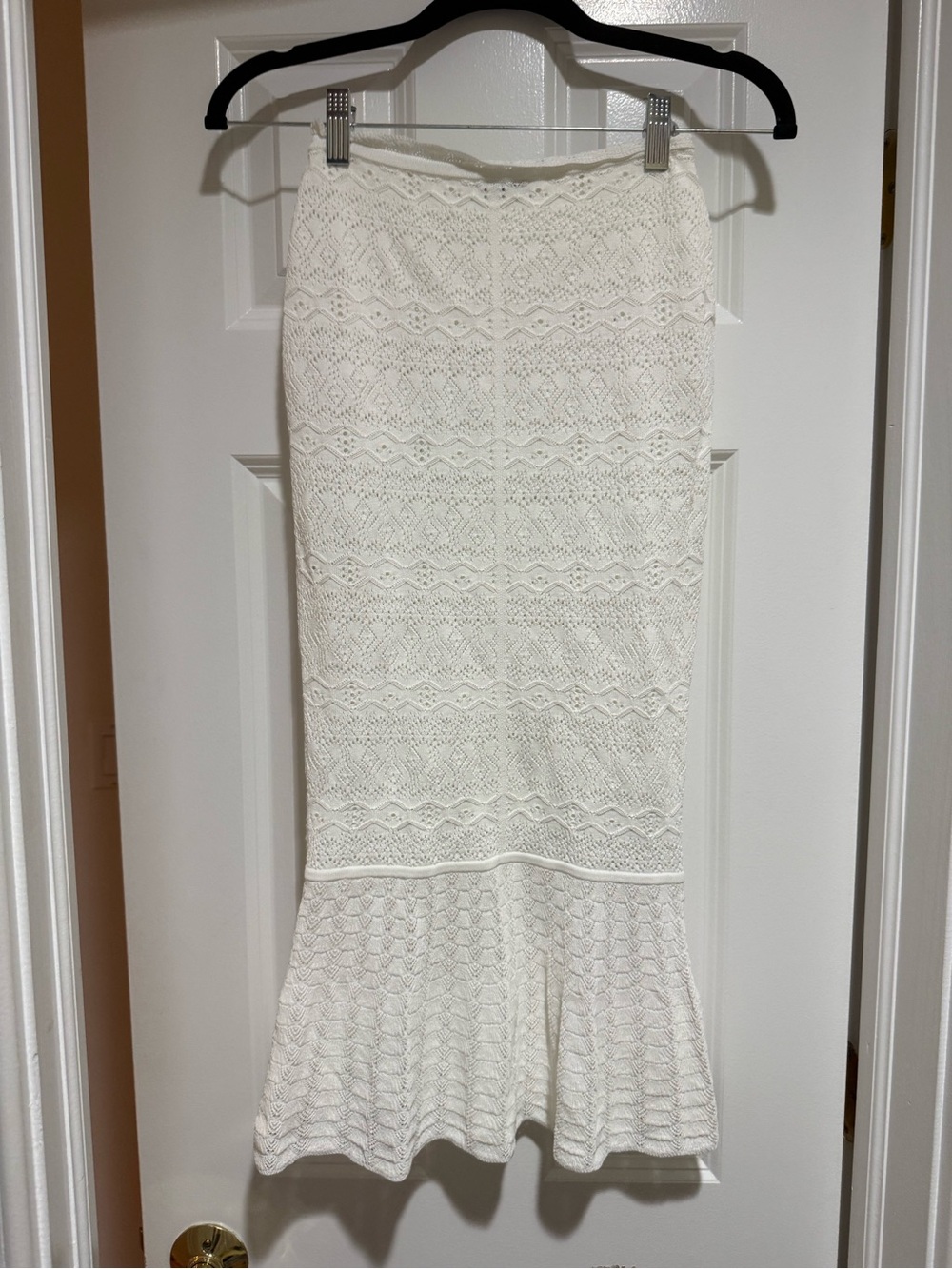 Oh Polly White Pointelle-Knit Ruffle-Trim Midaxi Skirt - Yasira - Picture 3 of 4
